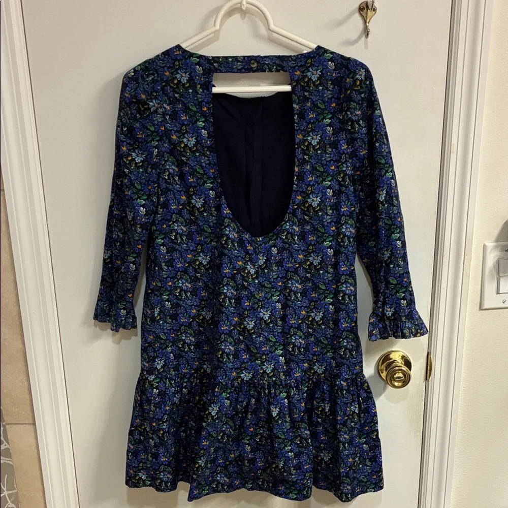 Free People Blue Floral Cotton Midi Dress Sz XS